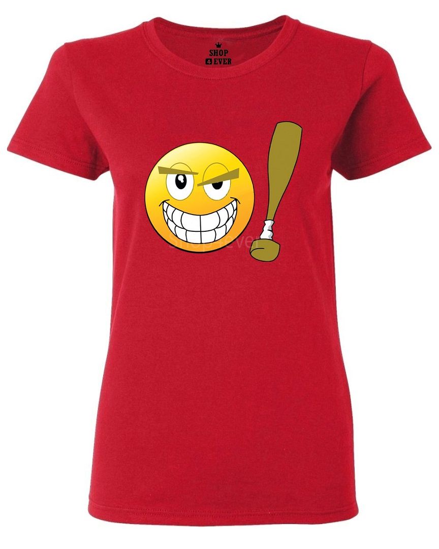 Emoji Baseball Bat Women's TShirt Funny Emoticon Lovely Sports Shirts